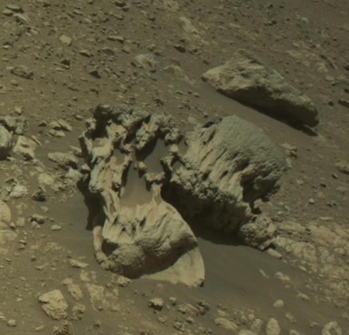 An ochre toned image capturing a Martian rock