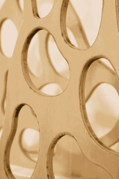 Structure de bois sculptés avec des formes végétales et arrondies 