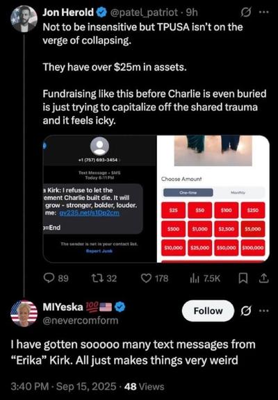 Scam Alert: Texts from "Erika Kirk" exploit a recent tragedy. They use emotional appeals to send malicious links that steal your info & money. Do not click or reply. Block and report. #ScamAlert #CyberSecurity #Smishing