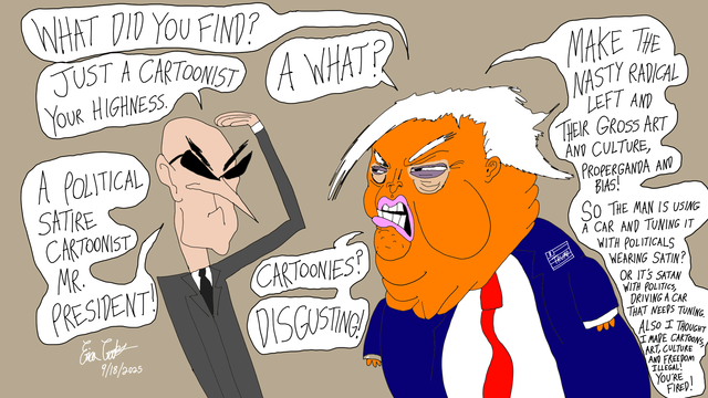 So much for the pro-Freedom of Speech President of The United States of America. 

For more satirical comedic cartoons, animation & puppetry from Erica Crooks, visit: https://linktr.ee/officialericcrooks ( websites, social media, Patreon & store )

The art of cartoons is one example of freedom of speech and freedom of expression. Good morals, ethics and values for humanity such as this, is and has always been "left leaning". WE DO NOT WANT KINGS, AUTHORITARIAN RULERS, ETC TO FORCE US TO LIVE IN HATE AND FEAR WHILE TAKING AWAY ! FREEDOM IS A BIRTH RIGHT FOR EVERYONE, SAME GOES WITH PEACE AND PROSPERITY ! ALL POWER TO THE PEOPLE ! PEACE ! _ Erica