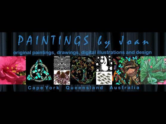 Logo for paintingbyjoan.com website - original paintings, drawings, digital illustrations and design by Joan Stratton - Cape York Queensland Australia 