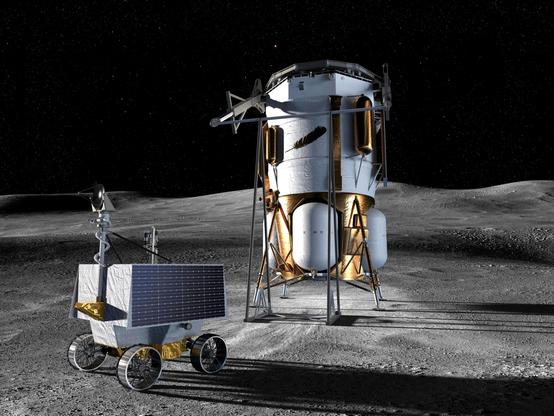 Illustration: VIPER rover and Blue Moon lander on lunar surface