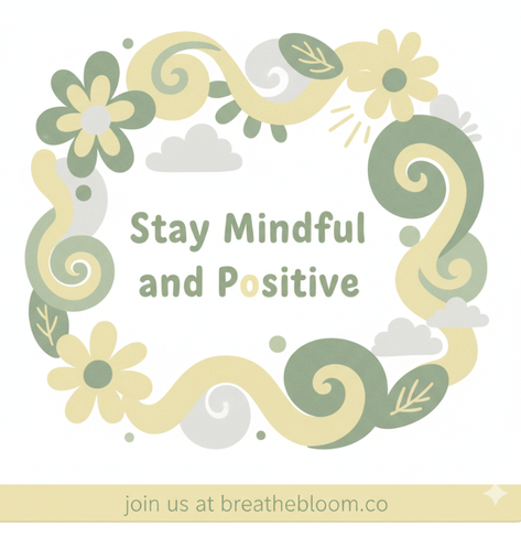 wellness logo for 'women over 40' with colors: Pastel Yellow, Sage Green, Light Gray; breathebloom.co