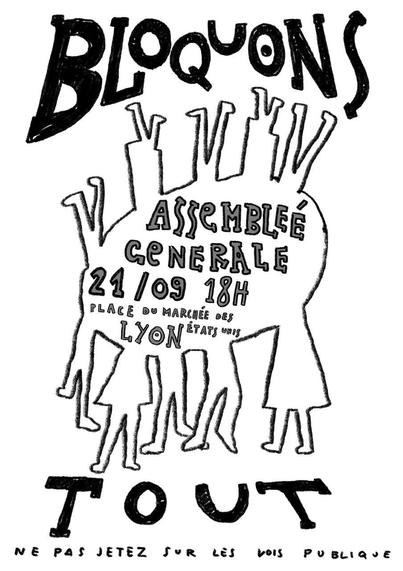 Bloquons tout !
Assemblée générale, le 21 septembre à 18h00. Place du marché des Etat Unis (beauvisage CISL) , Lyon 8