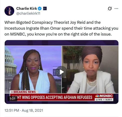Charlie Kirk called Ilhan Omar an "Incestuous Ingrate" in 2021