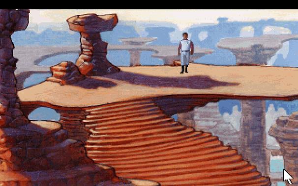 A slightly different version of the previous screenshot. This version has a small pixelated distortion in the upper left of the screen, something also seen in a leaked pre-release beta build of Space Quest IV. Another change is that the white SCI pointer cursor appears in the lower right corner.