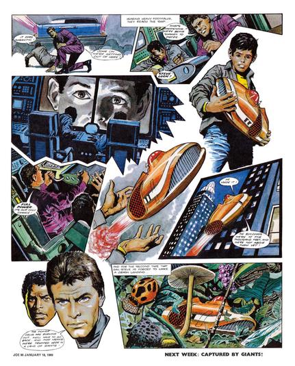 In 1969, Land of the Giants' opening episode – The Crash – was adapted as a two-page strip in Joe 90: Top Secret comic, illustrated by the great Gerry Haylock.
