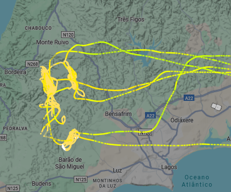 Flight trajectory of a Kamov chopper fighting a fire northwest of Bensafrim, in the Algarve