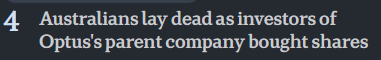 ABC (Oz) news link snippet saying "Australians lay dead as investors of Optus's parent company bought shares"