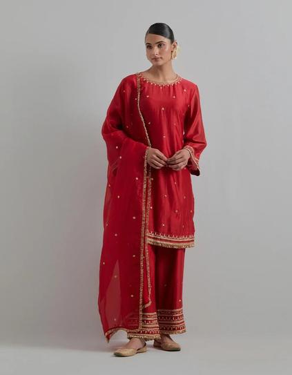 Red Embroidered Suit Set.