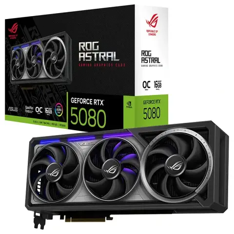 Carte graphique ASUS ROG Astral GeForce RTX 5080 OC Edition 16 Go GDDR7 avec DLSS 4 et refroidissement avancé – InMedia
