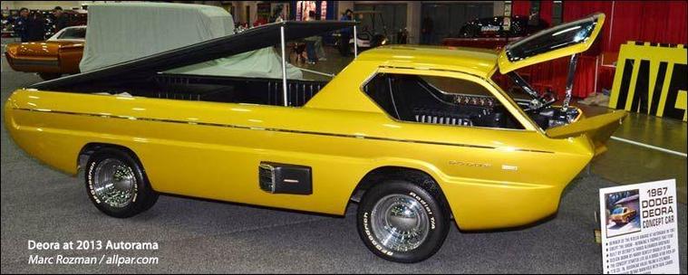 1967 Dodge Deora. The Deora is a 1965 Dodge A100 pickup truck that was heavily customized by Mike and Larry Alexander in Detroit for the 1967 Detroit Autorama.