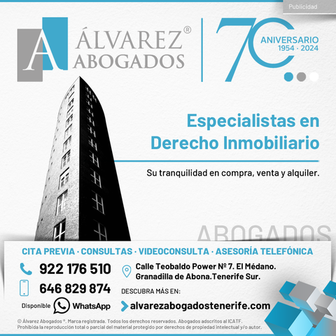Abogados Derecho Inmobiliario en Tenerife. Su tranquilidad en compra, venta y alquiler. Abogado Inmobiliario Tenerife. Consúltenos ahora sin compromiso. Su tranquilidad es lo primero desde 1954.
https://alvarezabogadostenerife.com/areas-derecho/derecho-inmobiliario/

#alvarezabogados #abogadostenerife #tenerifelegal #canariaslegal #legal #derechoinmobiliario #compra #venta #alquiler
