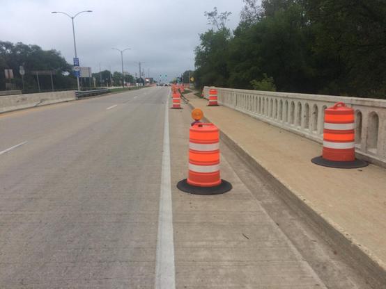 Construction barrels in the bike lane.