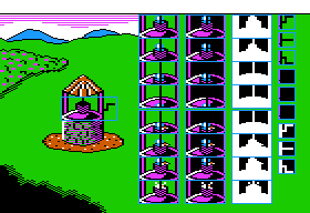 sprite sheet from the Apple II demake of `peasant's quest', specifically the wishing well scene with (spoiler) the baby going down and then back up the well with a surprise