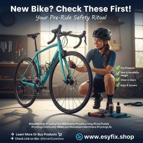 Buying a new bicycle is exciting—but before your first ride, there are must-do checks to guarantee safety and comfort. Start with your brakes, making sure they engage smoothly. Next, confirm the right tire pressure and adjust seat/handlebar height for posture-friendly rides. Check your chain and gears, ensuring smooth shifts without grinding. Finish by tightening all visible bolts—prevent small rattles from becoming big problems later. These five quick checks create not just a ride, but a reliable companion for your journeys. 🚴‍♀️💨
#CyclingTips #BikeSafety #CyclingGear #HealthAndFitness #EcoTravel
👉 Learn More Or Buy Products
👉 Check Link on Bio: @SmartEaseGear
🌐 www.esyfix.shop