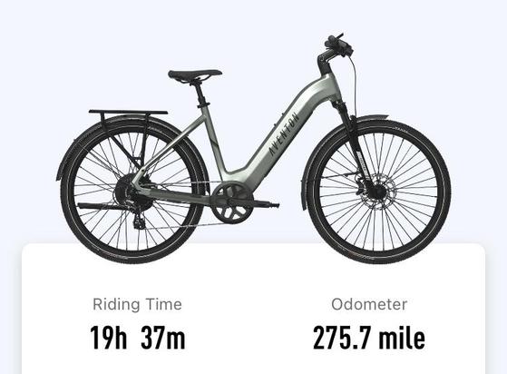 Screenshot from an app showing mileage and riding time.