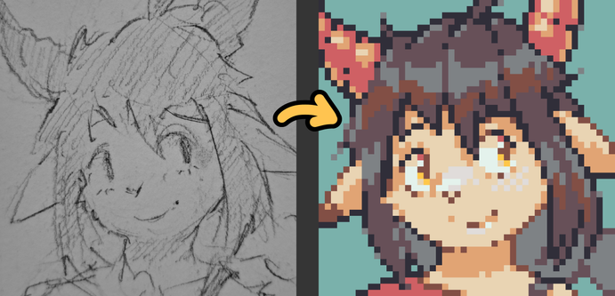 pencil sketch on the left, finished image on the right