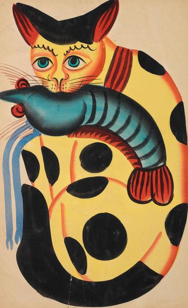 Cat stealing prawn
Watercolour and graphite on paper, 45.0 x 28.4 cm, anonymous (India), 19th century
DAG Museums