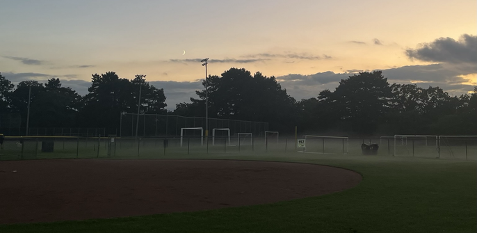 Mist and moon over the field