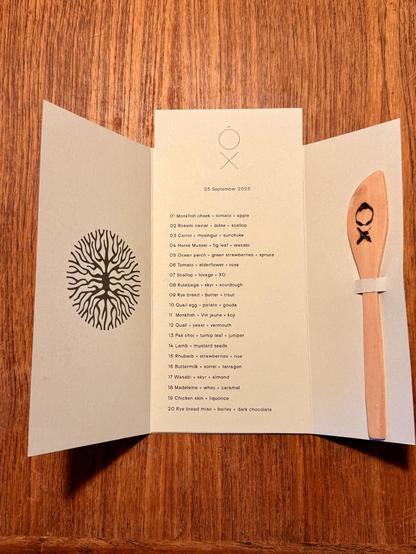 A menu from Óx, one of my favorite restaurants, showing all the courses we had last night, as well as a gift butter spreader