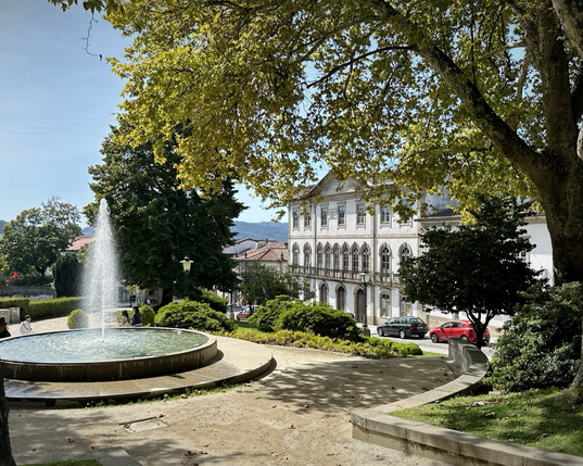 Street scene with fountain