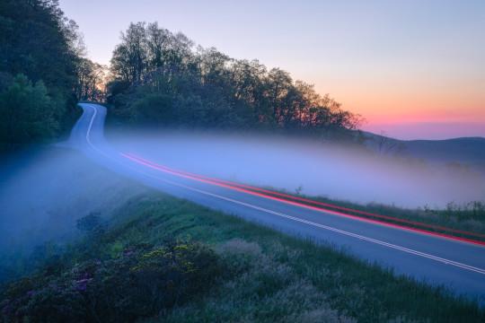 Red lights in the fog.