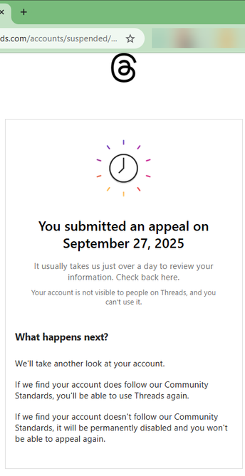 Screenshot of being banned from Threads on sign up