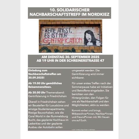 10. Solidarischer Nachbarschaftstreff im Nordkiez

2025

#politicalposter #berlinposter #b3009 #nachbarschaftstreff #solidarisch #nordkiez #gentrifizierung