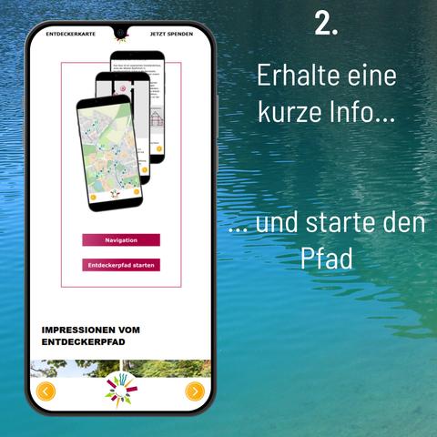 Screenshot unserer Webseite mit Text im Bild: 
2. Erhalte eine kurze Info… und starte den Pfad
