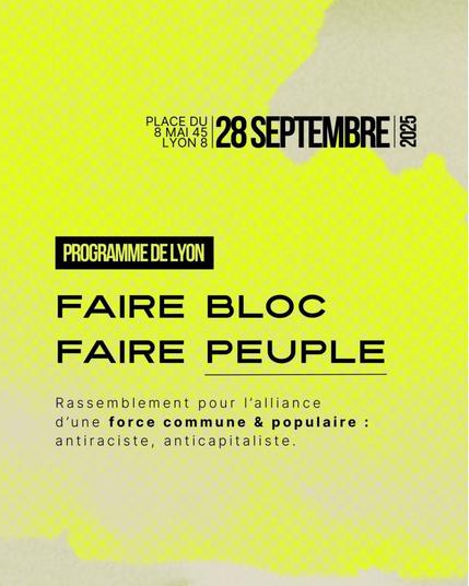 Visuel de présentation de l'atelier "Faire bloc - Faire peuple"
Rassemblement pour l'alliance d'une force commune et populaire : antiraciste, anticapitaliste
