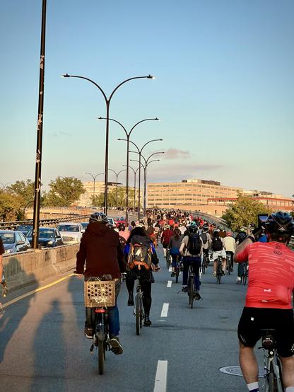Many cyclists on the bridge of Boulevard Rosemount