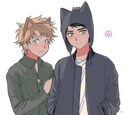 Fanart of Southpark's Tweek Tweak and Craig Tucker. Both have "cat ears". Artist: ad_dachi