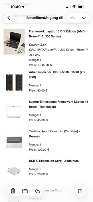 Framework order confirmation