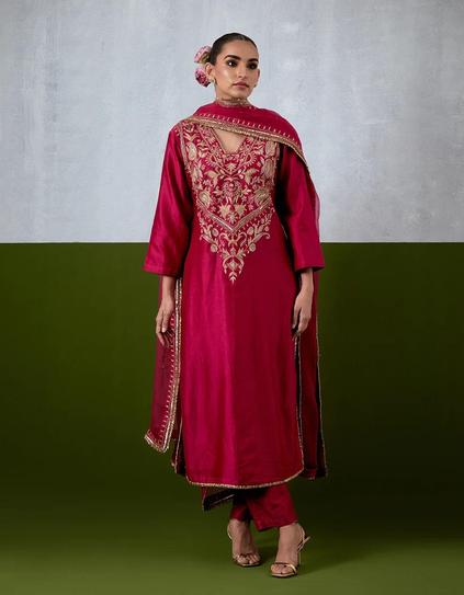 Magenta Embroidered Suit Set.
