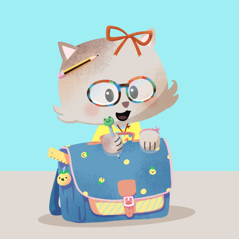Cute cats with school items to get in the mobile game Hungry Cat Nonogram by Tuesday Quest