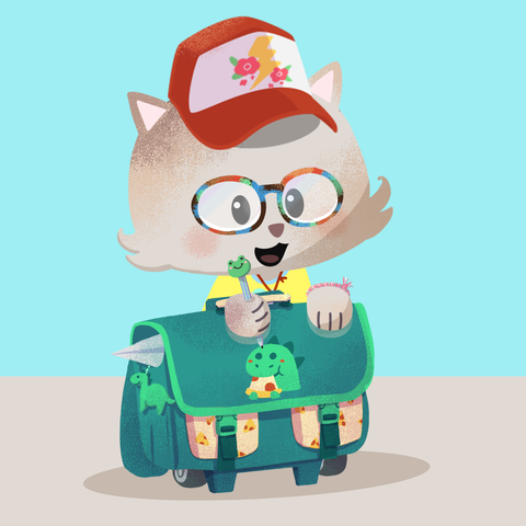 Cute cats with school items to get in the mobile game Hungry Cat Nonogram by Tuesday Quest