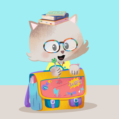 Cute cats with school items to get in the mobile game Hungry Cat Nonogram by Tuesday Quest