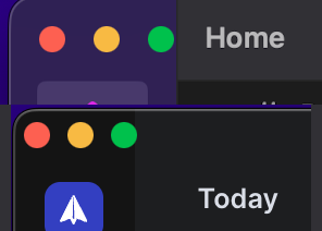 The buttons in a bar have no spacing in a sidebar. Two apps show exhibiting the same behavior.