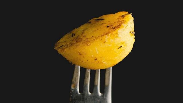 Potato on a fork.