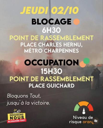 Visuel des points de blocages du jeudi 2 octobre.