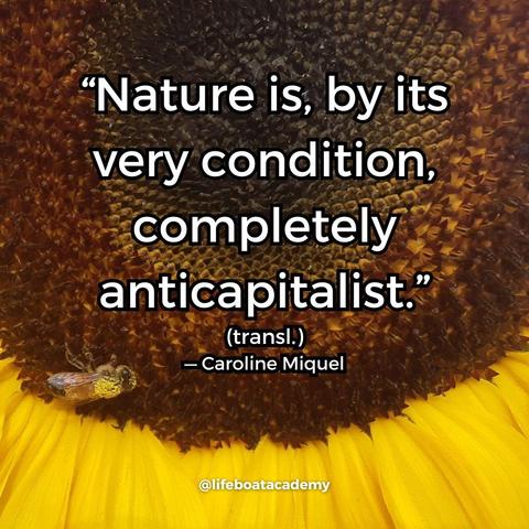A social post from @lifeboatacademy which says: “Nature is, by its very condition, completely anticapitalist.” (transl.) 
— Caroline Miquel