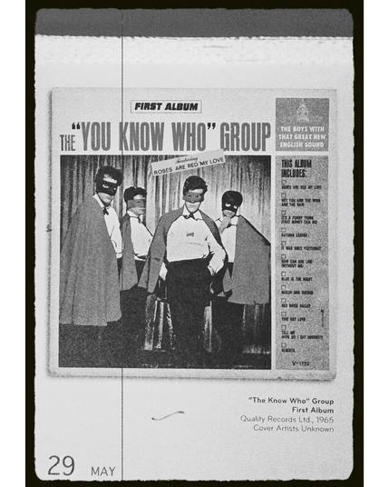 Abreißtageskalender von seltmann mit dem Kalenderblatt des Vinyl-Covers der LP "First Album" (1965) The "You Know Who" Group