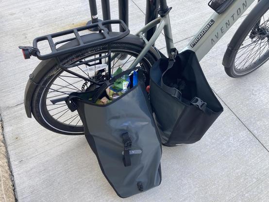 Groceries in a bike pannier.