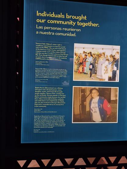 Vanessa Fuller (#Ojibwe), center-right in sunglasses, participates in a powwow grand entry in the 1990s. She served on the board of the American Indian Center and helped to erganize events such as Miss Indian Chicago, and she was also a combat veteran of the #KoreanWar. Even though Vanessa did not label herself as such, she is remembered as a rolo modal by
