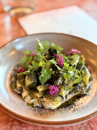 Burnt leeks, cheese, and beans