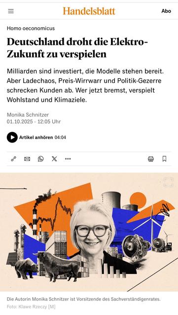 Deutschland droht die Elektro-Zukunft zu verspielen
Milliarden sind investiert, die Modelle stehen bereit. Aber Ladechaos, Preis-Wirrwarr und Politik-Gezerre schrecken Kunden ab. Wer jetzt bremst, verspielt Wohlstand und Klimaziele.