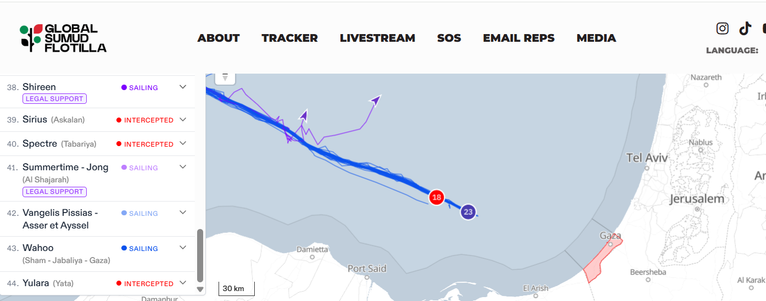 screenshot of the map of the Flotilla Tracker