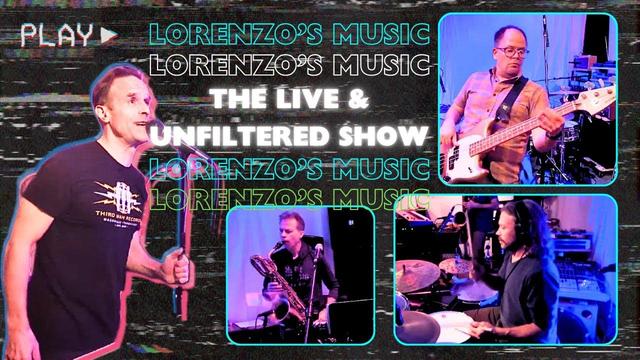 Picture of people playing instruments and the picture also has text