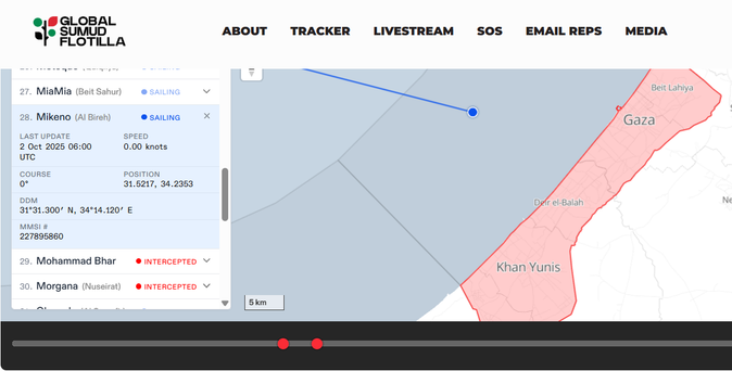 Screenshot from the Global Sumud Flotilla Tracker